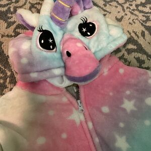 Nearly new hooded plush unicorn onesie and/or costume.  Great for Halloween